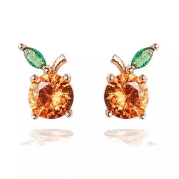 ORANGES 🍊 18K GOLD PLATED TOPAZ COLORED DIAMOND CUT CRYSTALS MICRO STUDS NWT - Picture 1 of 15